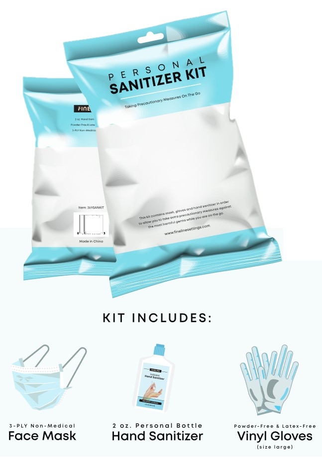 369SANKIT Personal Sanitizer  Kit w/ 3-Ply Mask, Large Latex 